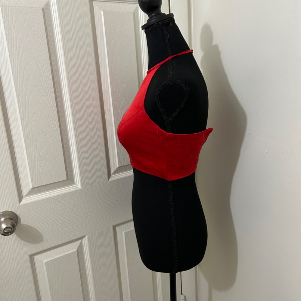 Sherri Hill Formal Red Cropped Halter Top Size 0 - Picture 2 of 6